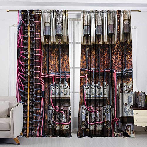Anzhutwelve Wire,Light Blocking Drapes Old Rusted Electrical Panel with Fuses and Contacts in Abandoned Energy Factory Print W96 x L84 Fade Resistant Polyester Microfiber