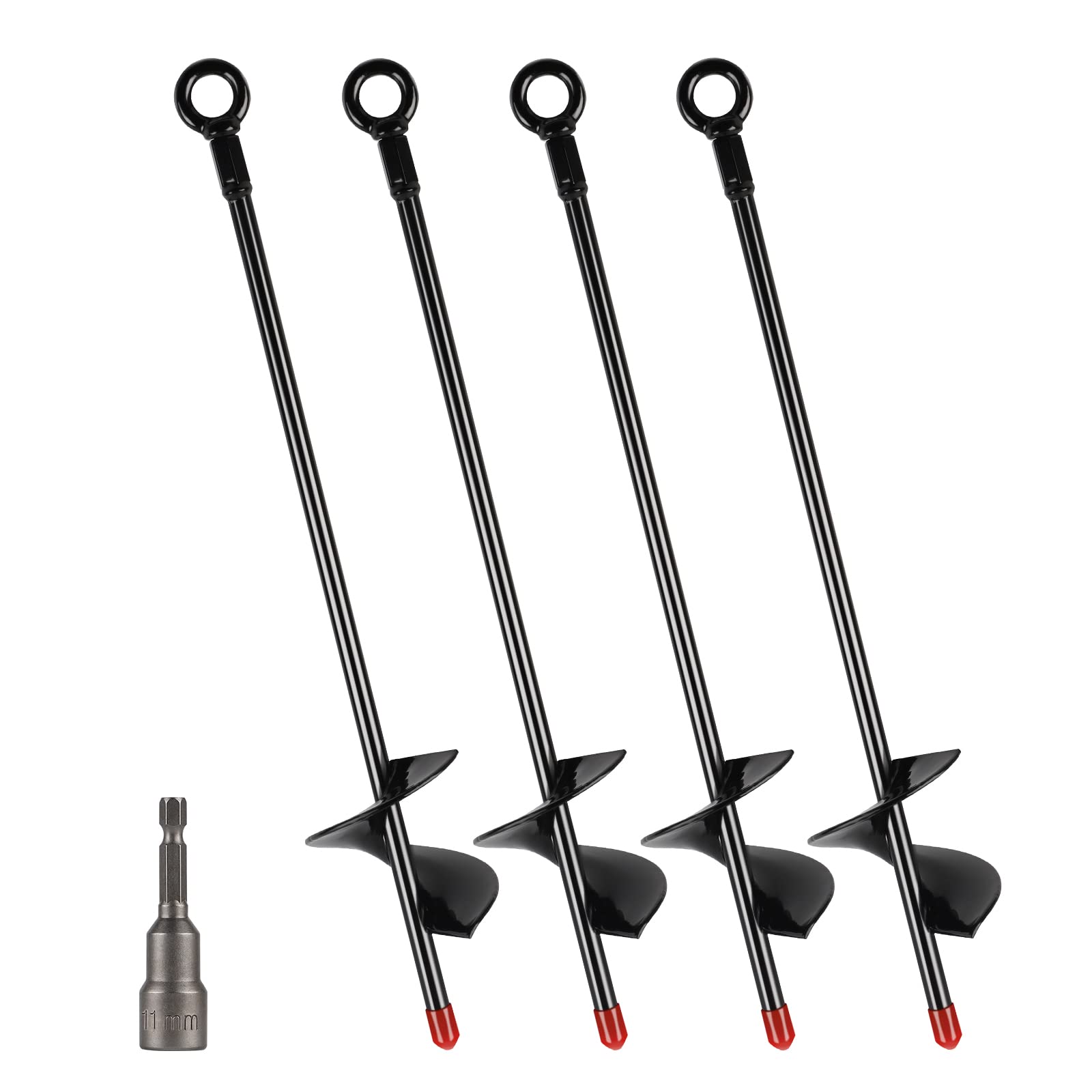 DBREAKS Ground Anchor, 8 Pieces Trampoline Ground Anchor with Spiral Drill, 15 Inch Trampoline Attachment Base, Ground Anchor Swing Set, Anchor, for Tents, Sheds, Swing Sets, Trampolines