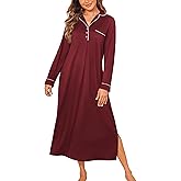 Ekouaer Nightgowns for Women Long Sleeves Nightgown Soft Sleepwear Button V Neck Sleepshirt Long Nightgown S-XXL