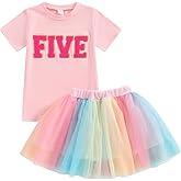 LYQTloml Toddler Kids Baby Girl Birthday Outfit Two/Three/Four/Five/Six Embroidery T-shirt Colorful Tutu Skirts Clothes 2PCS