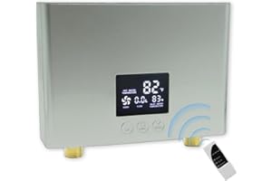 DAORDAER Mini Electric Tankless Water Heater 3000W 110V Constant Temperature Instant Hot Water Heater with Remote Control Digital Display On Demand Hot Water Heater (110V/3000W - SILVER(with plug))