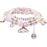 YouLuo Kawaii Bracelet Set Crystal Beads Bracelets Cute Cartoon Elastic Beaded Pearl Anime Cinnamoroll Bracelets Christmas Stocking Stuffers for Women