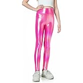Gnainach Girls Metallic Leggings High Waisted Kids Yoga Pants Stretch Shiny Running Dance Tights for Teen School Workout