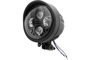 BOSYCY Motorcycle LED Headlight With Visor, Retro Bullet High-Low Beam Light 4.5-Inch Bottom Mount Headlamp, Universally Fits Chopper Bobber Harley Mini Bike Softail Dyna Sportsters Indian- Black