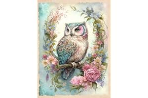 AIBOERL Diamond Painting Kits, Owl 5D DIY Full Drill Diamond Art Painting Kits for Adults, Seaside Diamond Painting Gem Art Craft for Home Wall Decor (11.8 * 15.8 inch
