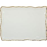 Regency Gold Porcelain Rectangular Platter with Scalloped Edges, Metallic Gold Rim, 16x11.75in, Elegant Serving Dish for Appetizers, Desserts & Buffet, Durable Dinnerware for Entertaining & Everyday