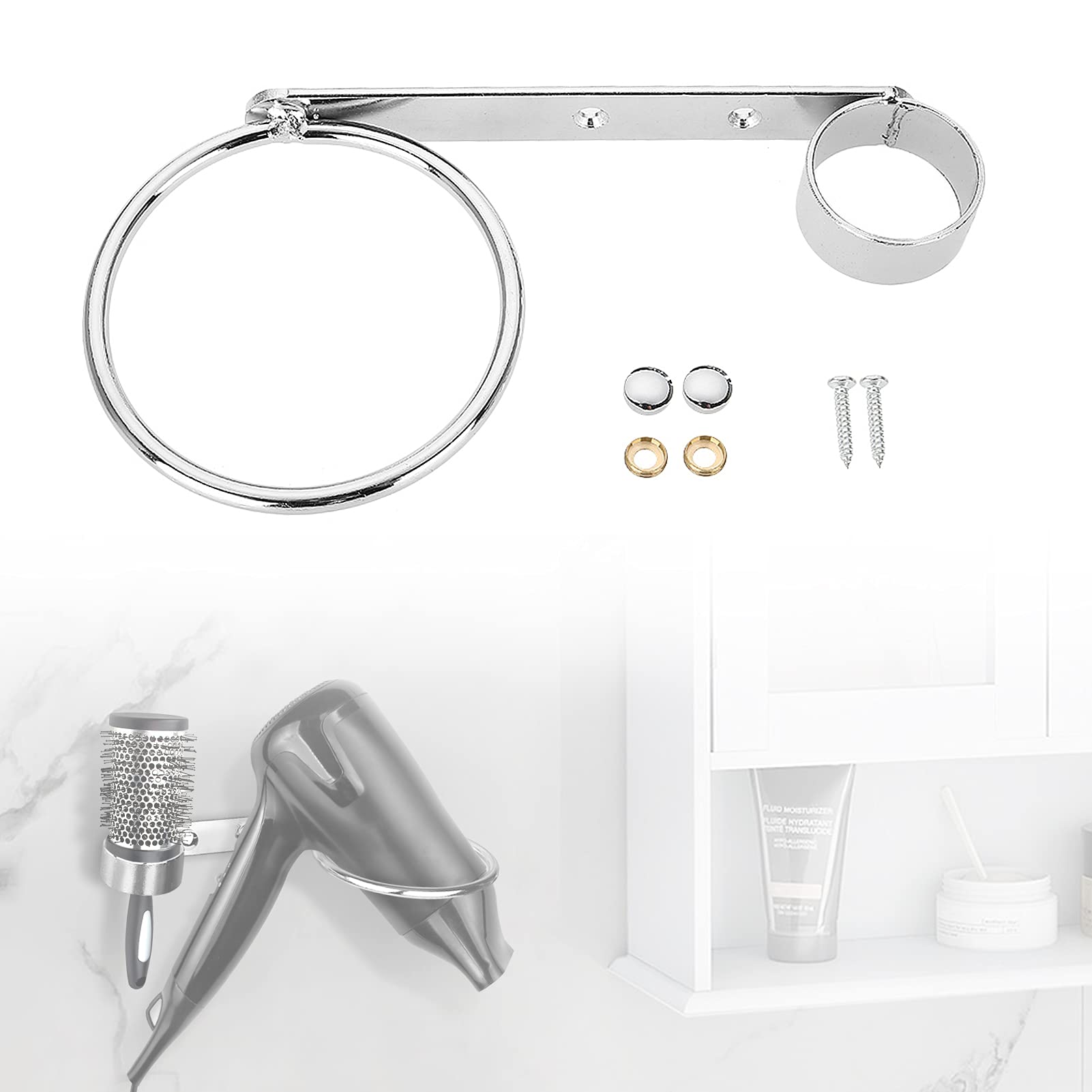 Ejoyous Hairdryer Holder Wall Mounted, Stainless Shelf Hanging Rack Hairdryer Holder Station Stand Hairdryers & Tongs Rack for Salon Bathroom Washroom Wall Fitting Punch Installation with Comb Hole