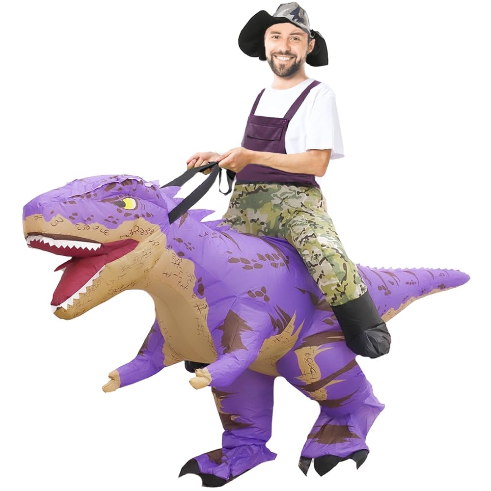 Rafalacy Inflatable Dinosaur Costumes Adult Size T-REX Ride on Halloween Costume Funny Dino Blow up Costume (Purple)