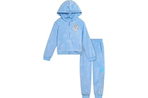 Disney Junior Girls Velour Zip Up Hoodie and Jogger Pants Outfit Set Toddler to Big Kid Sizes (2T - 14-16)