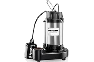 FOTING 1HP 32FT Sump Pump Cast Iron and Stainless Steel, 6000 GPH Heavy Duty Submersible Pump with Automatic Tethered Float Switch for Basement, Septic Tank, Basin, Sewage System