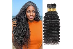 POPWAY Human Braiding Hair for Boho Braids 150g 6 Bundles/Pack 20 Inch Deep Wave Bundles Human Hair Curly Boho Hair for Braiding 12A Bulk Braiding Hair Wet and Wavy Natural color