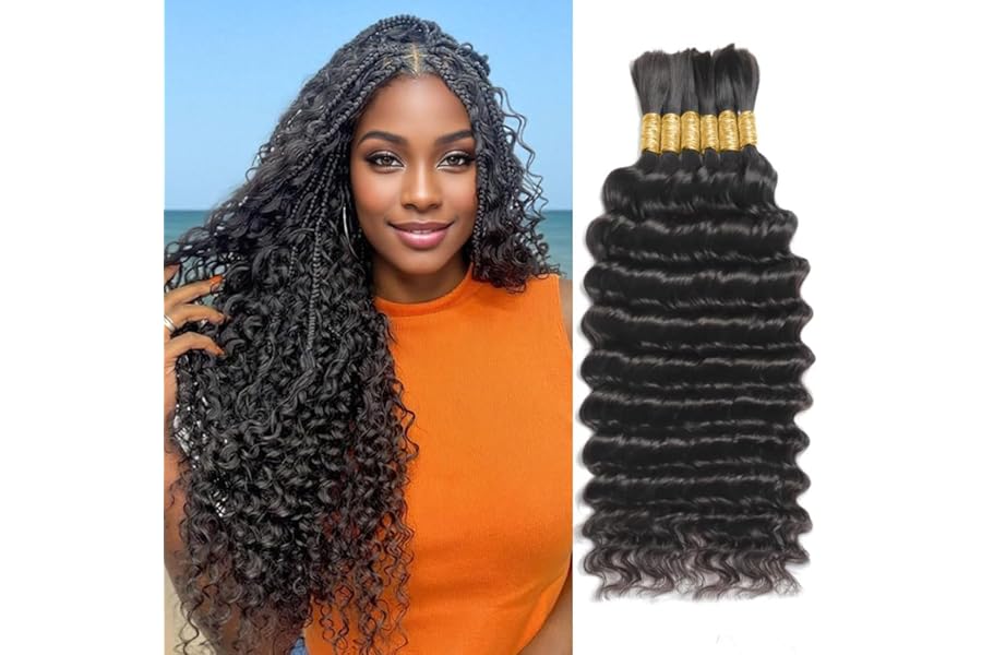 Human Braiding Hair for Boho Braids 150g 6 Bundles/Pack 20 Inch Deep Wave Bundles Human Hair Curly Boho Hair for Braiding 12A Bulk Braiding Hair Wet and Wavy Natural color