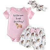 Youweixiong Newborn Baby Girl Western Outfits Cowgirl Summer Clothes Short Sleeve Letters Romper Boots Horse Shorts Headband