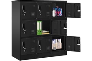 Greenvelly 9 Door Storage Locker for Employee, Metal Locker for Office, Gym, Shool, Lockable Black Steel Locker with Lock and Card Slot for Home,Garage