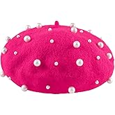 BESTOYARD French Beret Hats for Women Pearl Beret Hats for Women Girls Wool Autumn Winter Accessory (Rosy)