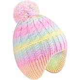 GSFY Girls Boys Knit Winter Beanie Hat with Earflaps - Colorful Warm Fleece Lined Hat for Kids Ages 3-12