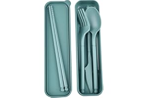 CUNTAUK Camping Utensil Set, Reusable Utensils Set with Case, Plastic Cutlery Set Forks Spoon Tableware Chopsticks, Portable Cutlery Set for Travel Picnic Camping or Daily Use (Dark Green)