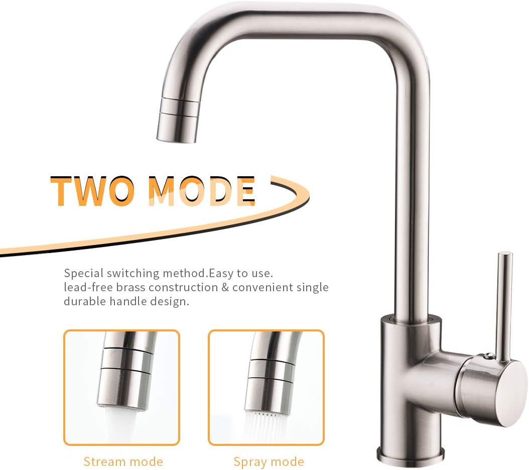 GIMILI Bar Sink Faucet Stainless Steel Kitchen Faucet One Hole Brushed Nickel, Single Handle 360 Degree Rotation Brushed Nickel Kitchen Sink Faucets - - 