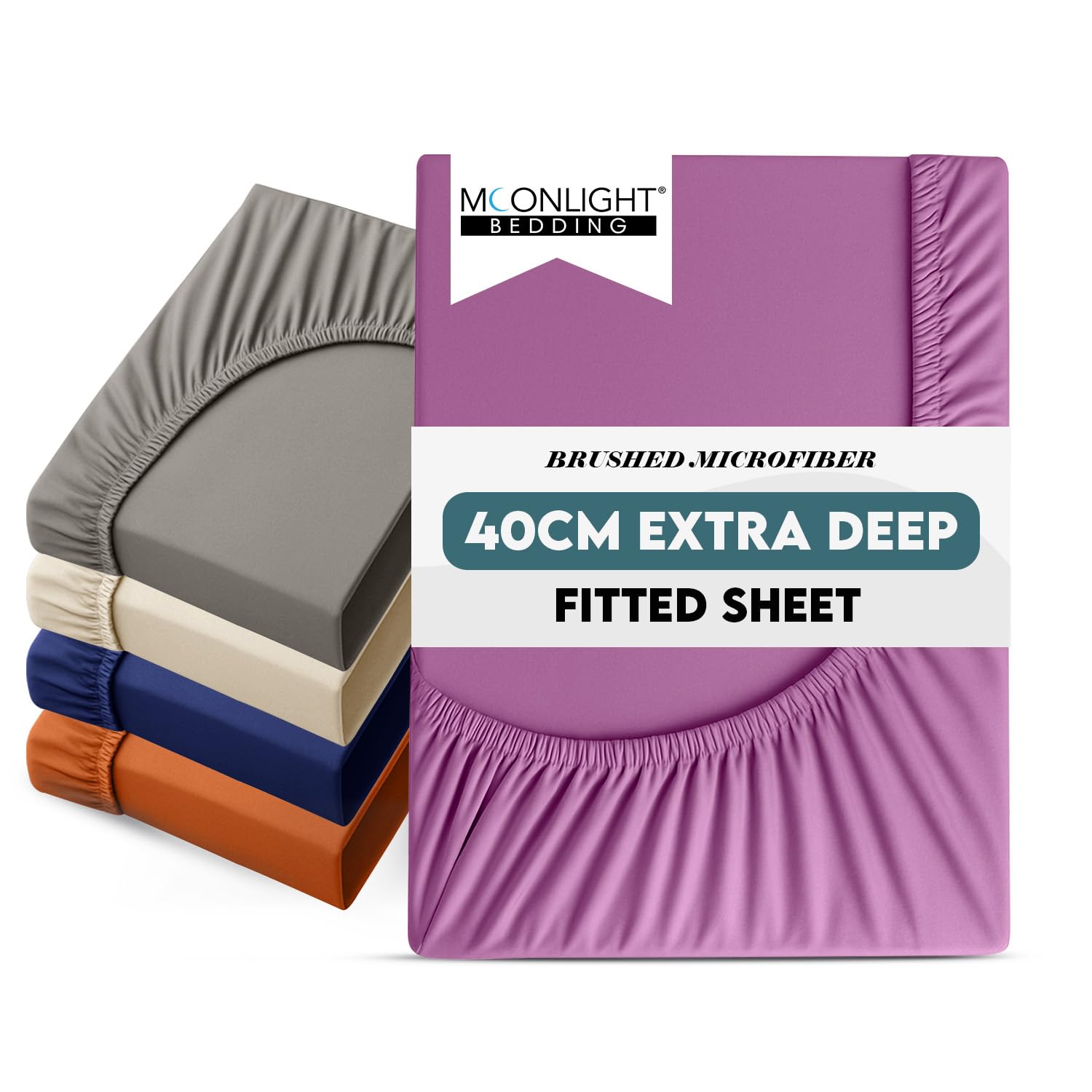 Moonlight Bedding Fitted Sheet 40 Cm Extra Deep Pocket Bed Sheets 16 inch Ultra Soft Bottom Sheet Brushed Microfiber Breathable Shrinkage and Fade Resistant (Purple, Super King)