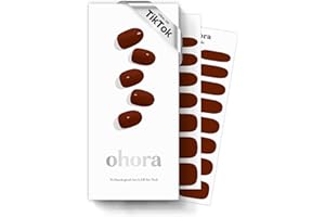 ohora Semi Cured Gel Nail Strips (N Chilly) - Red, Solid, Works with Any UV/LED Lamps, Salon-Quality, Long Lasting, Easy to Apply & Remove - Includes 2 Prep Pads, Nail File & Wooden Stick