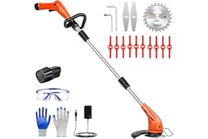 GardenJoy Weed Wacker Battery Operated: 12V Cordless Grass Trimmer with 2.0Ah Battery, Fast Charger and 3 Types Cutting Blade, Portable Electric Lawn Trimmer for Garden Yard Weeding Work