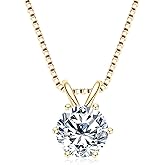 WOAINI 0.5/1/2/3 Carat Moissanite Solitaire Pendant Necklace in 925 Sterling Silver, Adjustable Necklaces Pendant 6-Prong-Set with Moissanite, 18"+2", Jewelry Gift for Women