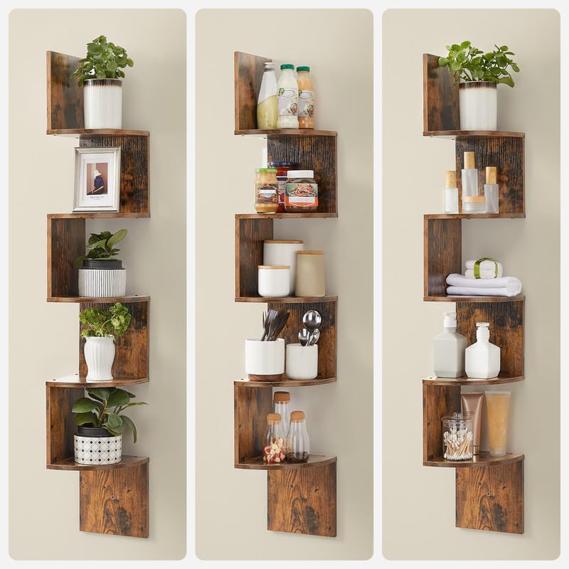 VASAGLE Corner Shelf Wall Mount, 5Tier Floating Corner Bookshelf