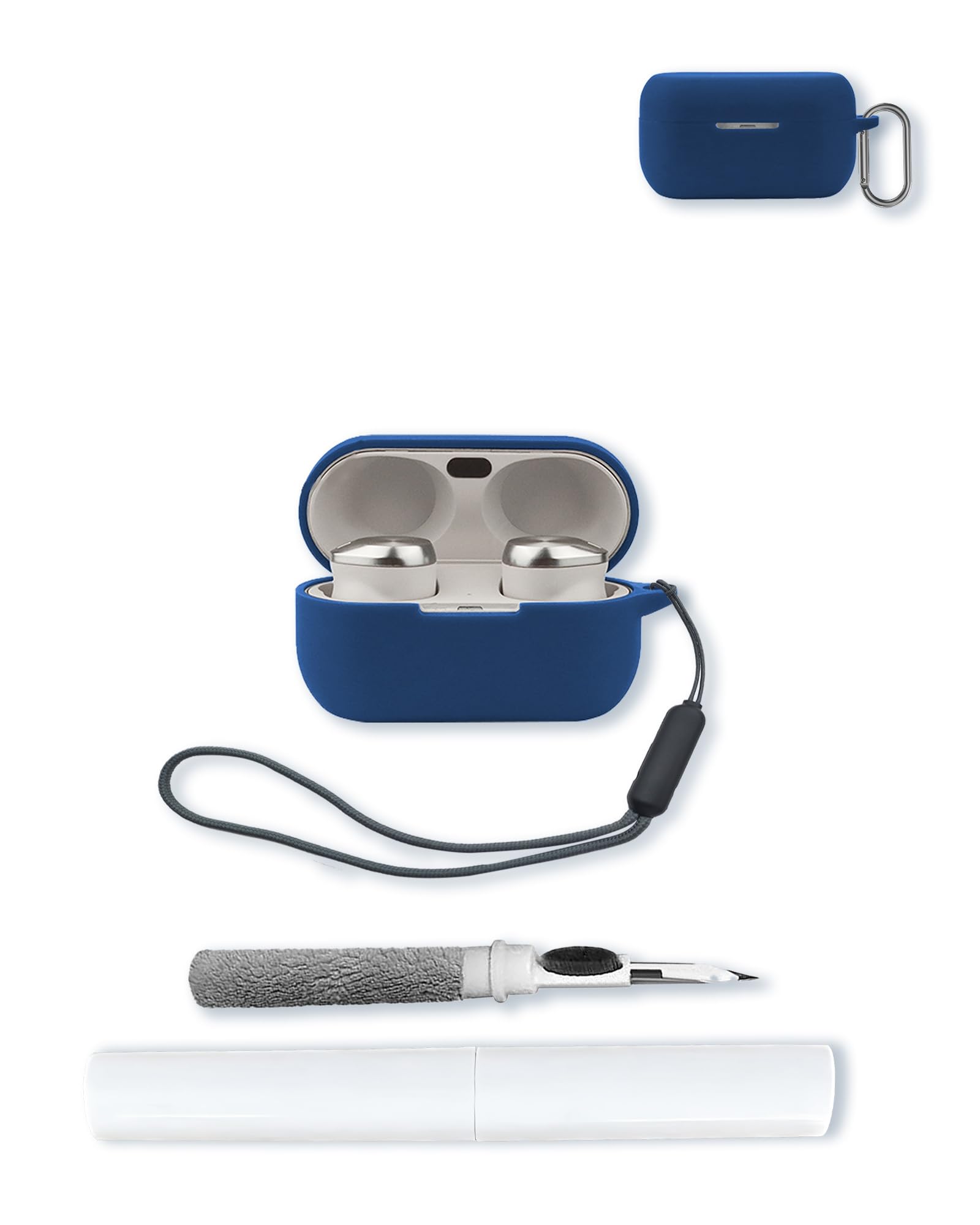 Photo 1 of Case for Technics EAH-AZ100 Technics Reference Class Hi-Fi Wireless Earbuds,Soft Protective,BOVUGAC Silicone Case Cover with Keychain & Cleaning Kit & Lanyard for Technics EAH-AZ100-K Earbuds-Blue