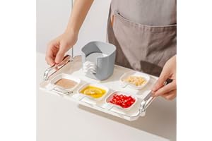 6-Piece Dipping Bowl Set with Rack, Square Condiment Dishes for Sauce, Spices, Snacks, Appetizers