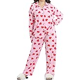 Aopwsrlyi Plus Size Pajamas for Women Valentines Day Heart Pajama Set Long Sleeve Button Up Shirt and Pants Lounge Sets