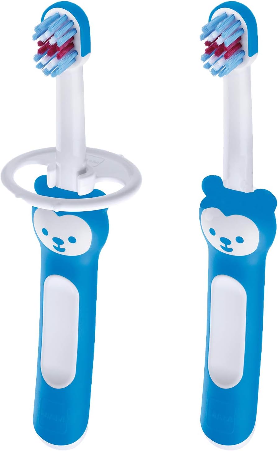 MAM Baby Toothbrush, Baby's Brush, Boy, 6+ Months, 2Count, Blue