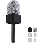 Haomuren Wireless mic Handle for DJI/Rode/Lark m1/m2,Interview Handheld Stand for Lavalier Mic with Pop Filter/Wind Muff/Channel Flag Box,Microphone Rig for Vlogging,Reports,Podcast,YouTube
