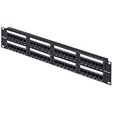 StarTech 48-Port 2U Cat6 UTP Patch Panel, 110 Punch Down (CPANEL48) | Gold-plated RJ45 contacts, Rackmount, Network Server Rack, Steel housing, T568A/T568B, ANSI/TIA-568-C.2, 19in rack, Black