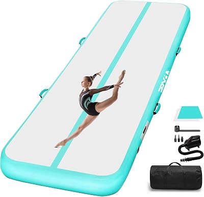 PPXIA Gymnastics Inflatable Tumbling Mat 3M-6M with Pump Green 300x100x10 cm