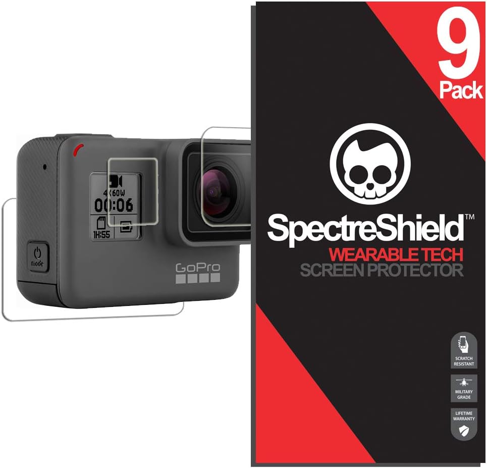 Spectre Shield (9-Pack) Screen Protector for GoPro Hero 6 Black/Lens Protector Screen Protector Case Friendly Accessories Flexible Full Coverage Clear TPU Film