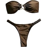 SHENHE Women's Strapless Swimsuits 2 Piece High Cut Cheeky Thong U Wire Bandeau Bikini Set