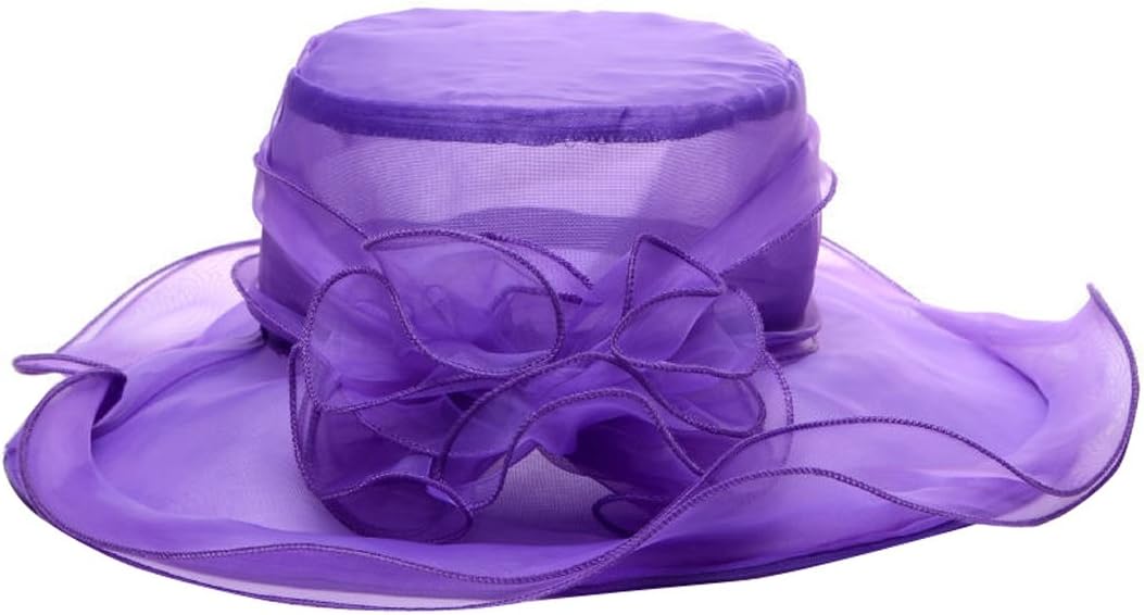 Fletion Girls Ladies Women's Vintage Floral Organza Graceful Church Hat Double Layer Transparent Breathable Gauze Hats Large Wide Brim Kentucky Derby Summer Sun Beach Hat with Fascinator Flowers