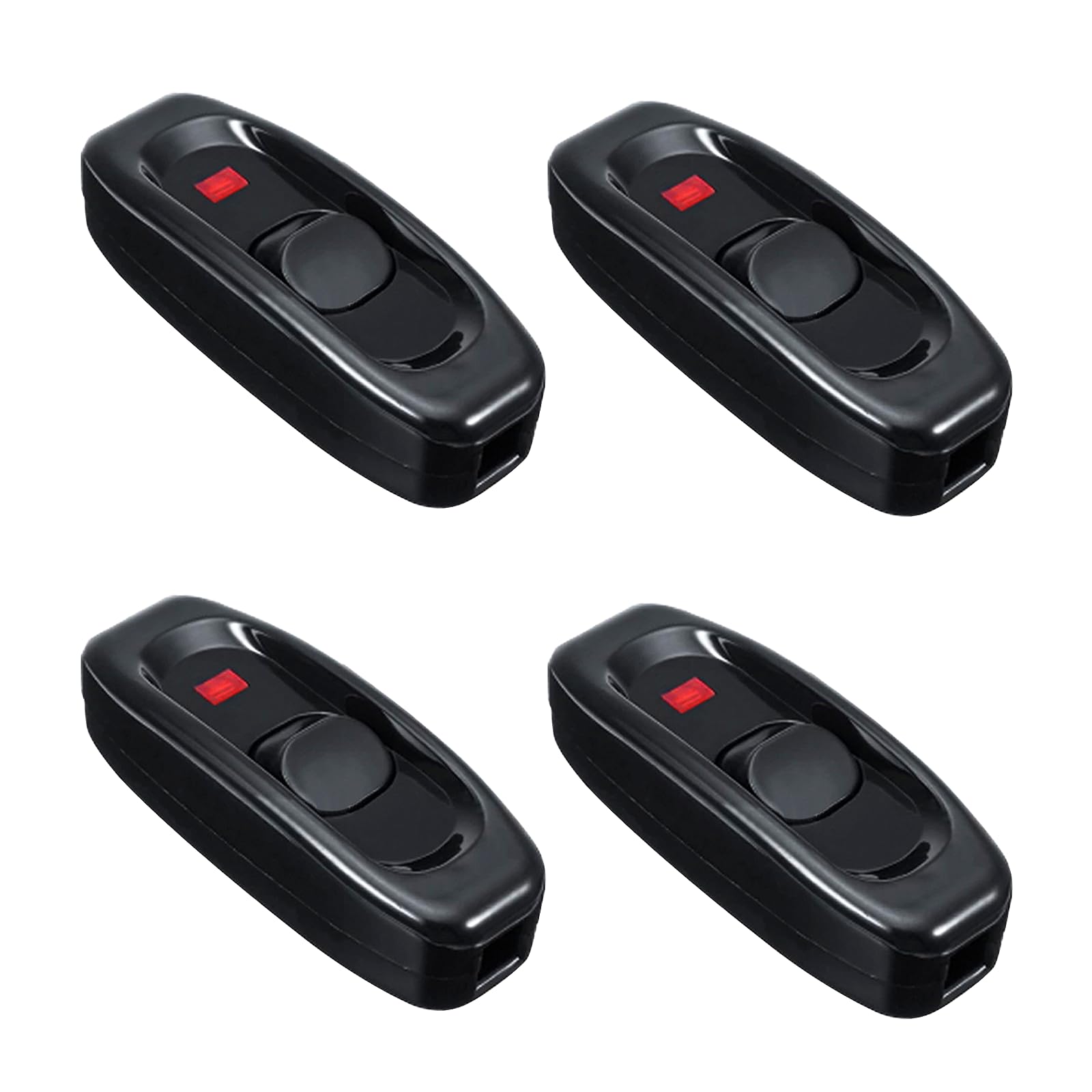 ZHIQIN 4Pcs Black Torpedo Inline Switch AC 250V 10A for 1-3 Core Round or Flat Wire - Lamp Switch for Bedside, Desk, Table Light Bulb