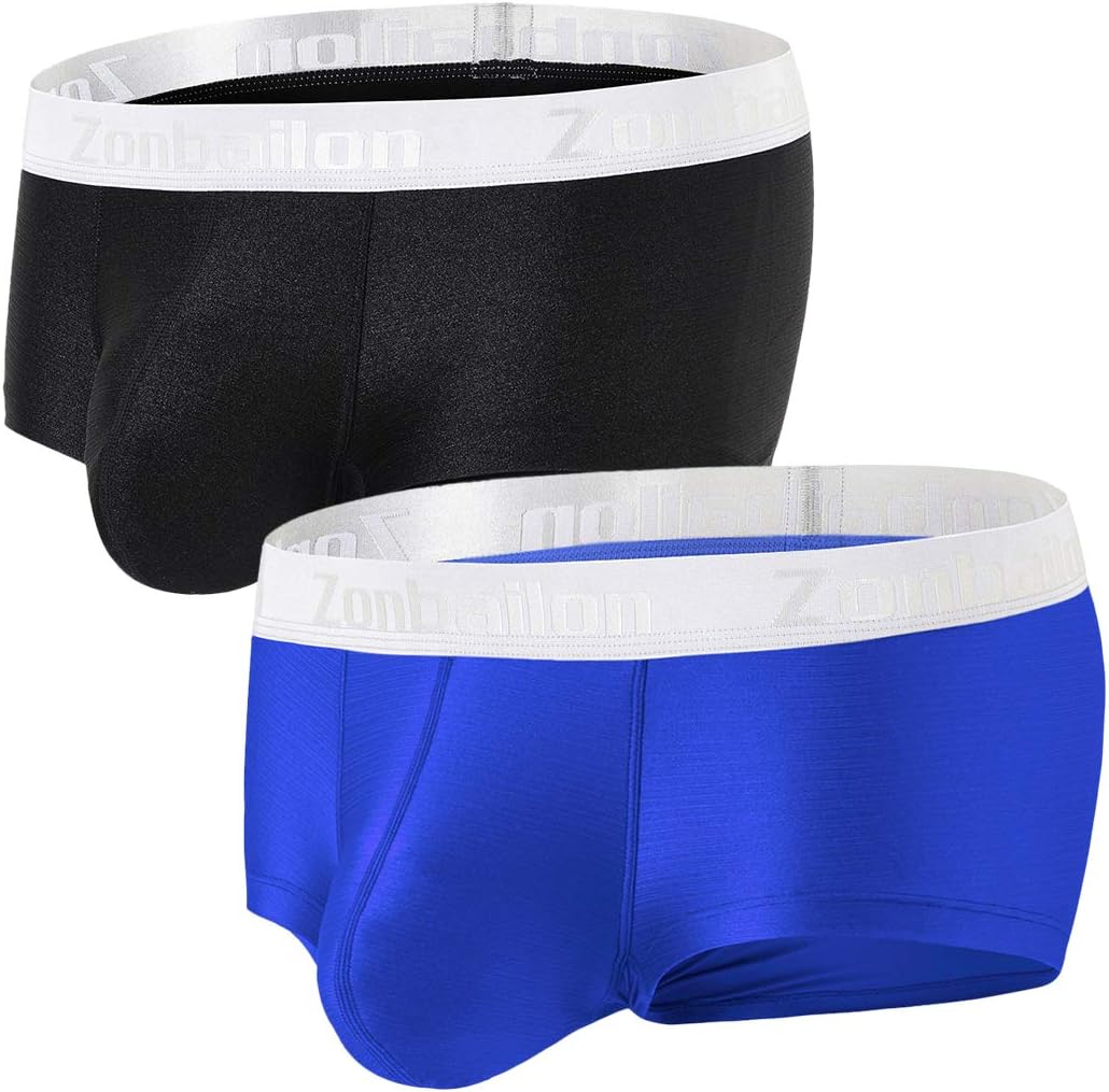 ZONBAILON Men's Sexy Underwear Bulge Pouch Ice Silk Underpants Low Rise Trunks Short Leg Boxer Briefs