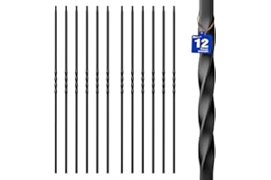 ANTSKY Wrought Iron Hollow Balusters - Deck Spindles Stair Railing Indoor,Stair Single Twist Hollow Iron Baluster Stair spindles, for Staircase Interior (12 Pack Black)