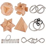 Coogam Wooden Metal Wire Puzzles Brain Teasers, 8 Set Mind Game Unlock Interlock Puzzle Hand IQ Challenge Toys Party Favor Gi