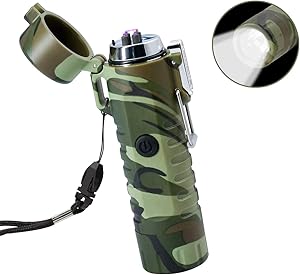 Electric Lighter USB Rechargeable, TRELC Waterproof Lighter with Flashlight Plasma Lighter, Windproof Arc Lighter Flameless for Outdoor Camping Hiking Home Emergency (Camouflage)