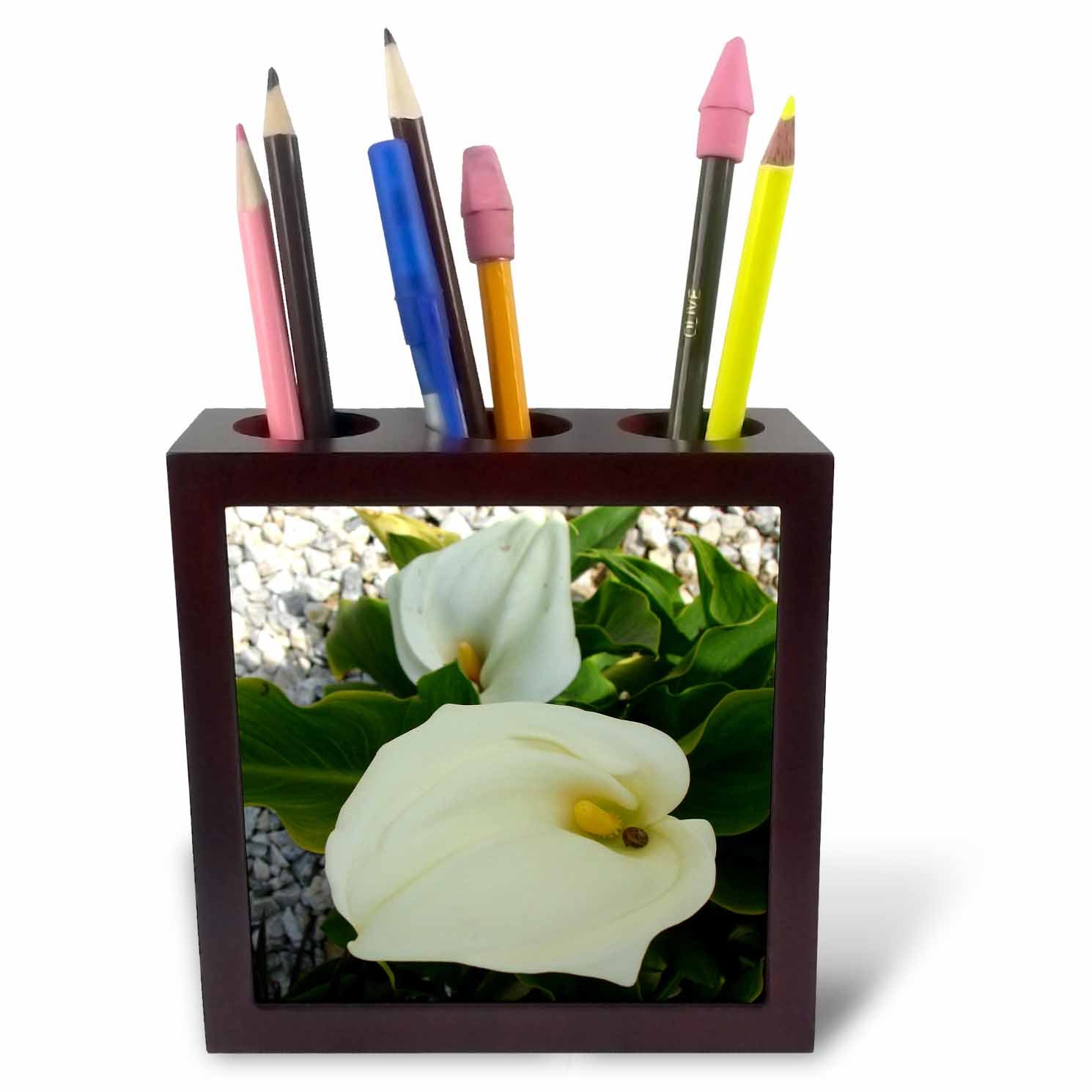 3dRose Overhead View Two Calla Lilies in Garden, White Colour, Trumpet-Like Shape-Tile Pen Holder, 5-Inch (Ph_167524_1), 5 Inches