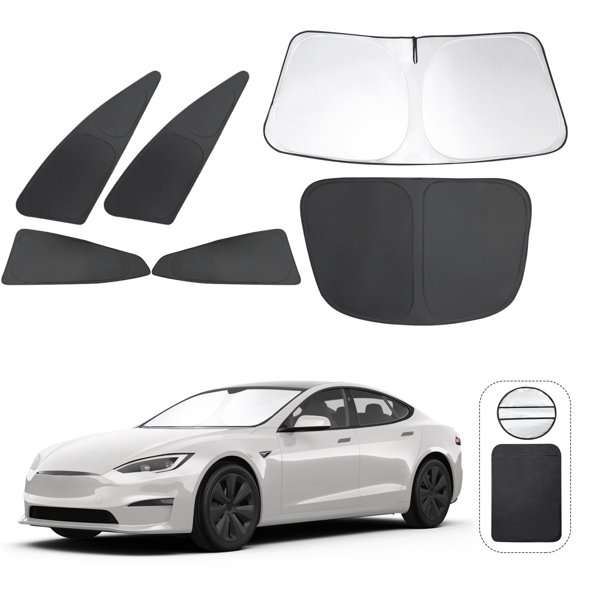 Photo 1 of 6PCS Windshield Sun Shade Custom Fit for 2023 2024 2025 Tesla Model S Accessories Foldable Sunshade Side Rear Window Shade Cover Full Set Privacy Protection Keeps Car Cool
