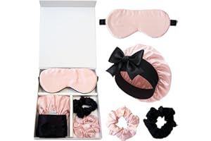 LumeSilk 100% Mulberry Silk Gift Set, 4 PCs Silk Gift Set including Hair Bonnet, Sleep Mask and 2 Hair Scrunchies