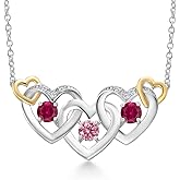 Gem Stone King 925 Silver and 10K Yellow Gold Pink Lab Grown Diamond Red Created Ruby Heart Shape Pendant Necklace For Women (0.81 Cttw, with 18 Inch Chain)