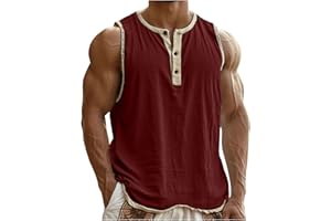 Men's Linen Sleeveless Shirts Button Down Tank Top Loose Fit Henly Shirts Casual Breathable Summer Beach Shirt