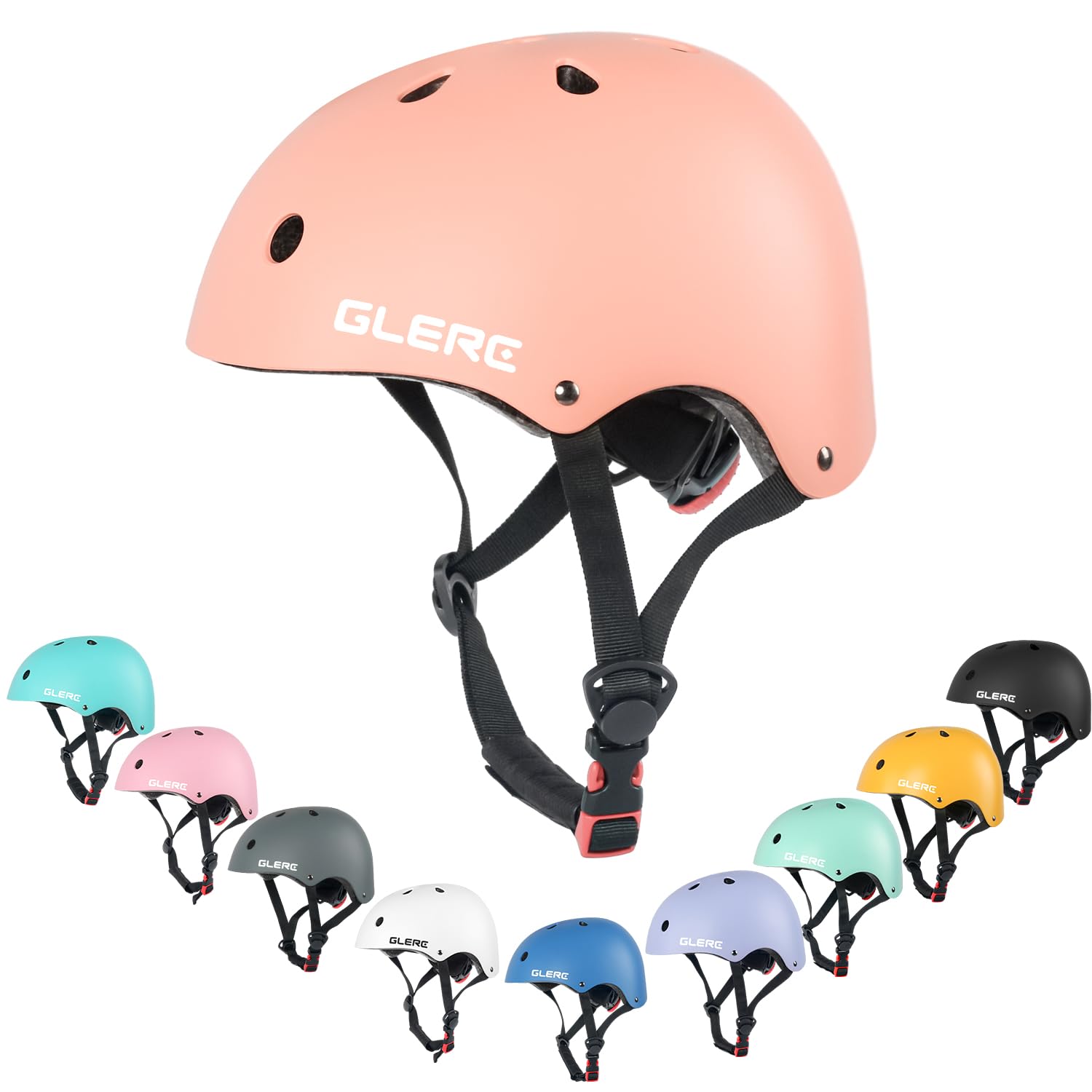 Glerc Kids Multi-Sport Helmet for Boys & Girls Ages over 8 years old, for Bike, Scooter, Skate & More, Adjustable Size M, Peach