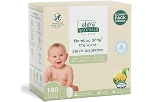 Aleva Naturals Bamboo Baby Dry Wipes Value Pack, 3 X 60ct = 180 Wipes Total