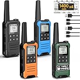 Walkie Talkies Long Range for Adult, Baofeng FRS Radio Portable Rechargeable Walkie Talkie Two Way Radio 1400mAh Li-ion Battery ,USB-C Cable, NOAA, VOX with Flashlight for Camping Hiking 4 Pack